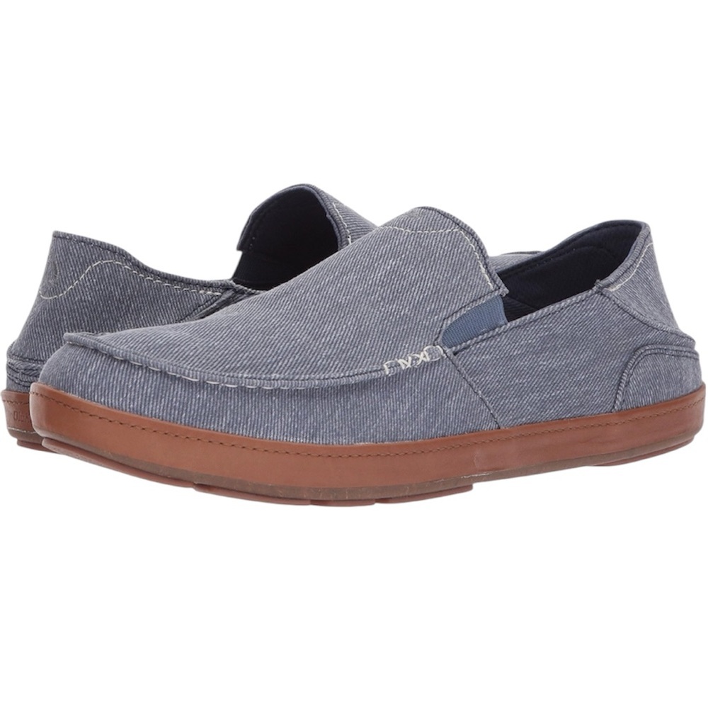 Olukai Puhalu blue canvas drop heel slip on loafer shoes men’s size 8